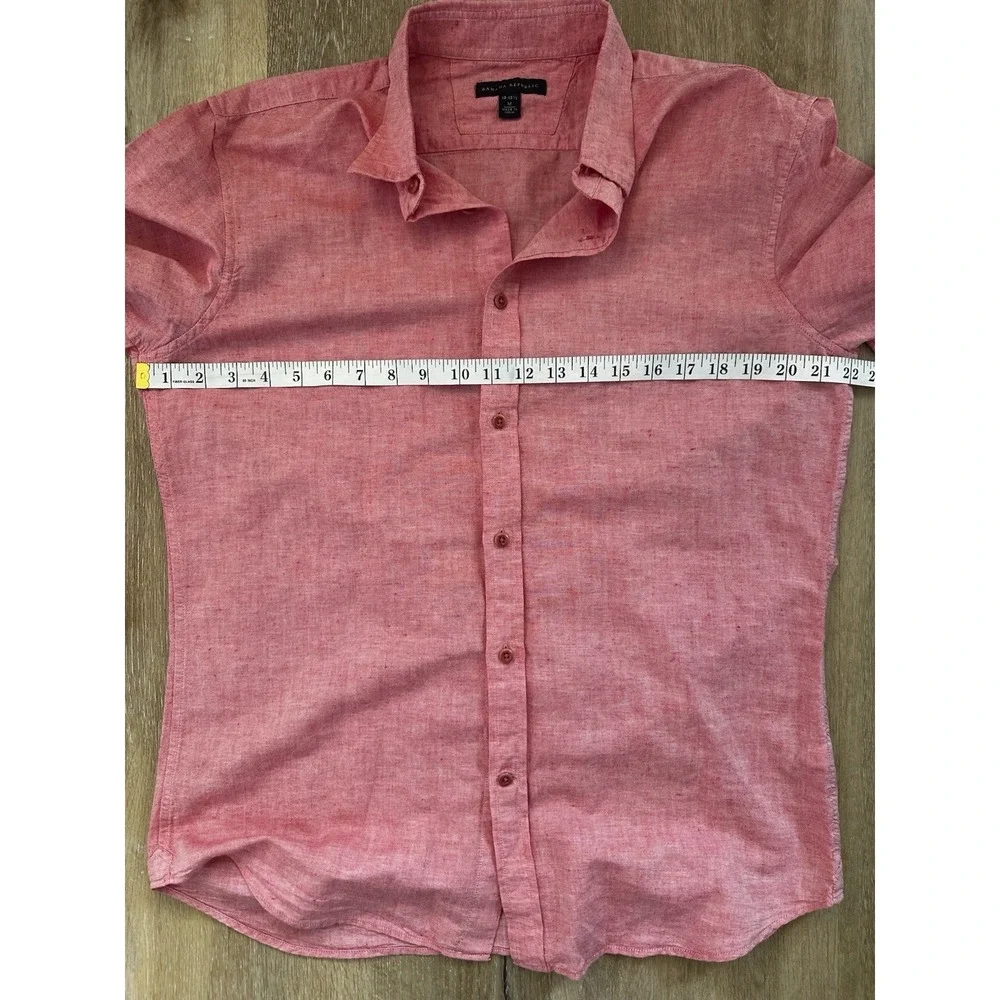 Banana Republic Linen Blend Button Front Shirt Men M Pink Coral Long‎ Sleeve